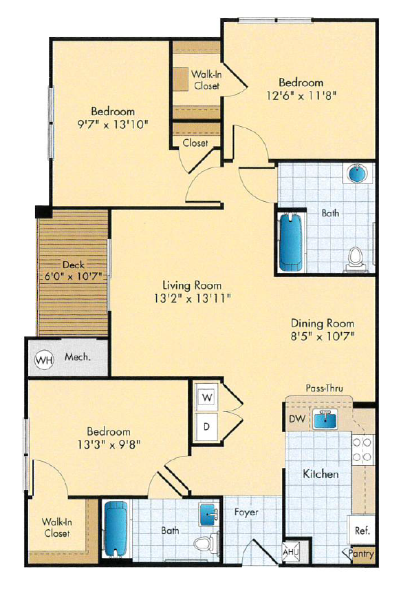 Floor plan for 3 beds, 2 baths, 1159 sqft